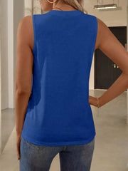 Royal blue sleeveless tank top with textured pleats, a classic basic style for women.