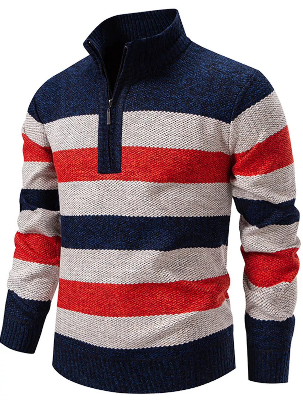 Men's Plus Size Striped Quarter-zip Sweater, fit detail