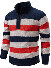 Men's Plus Size Striped Quarter-zip Sweater, fit detail