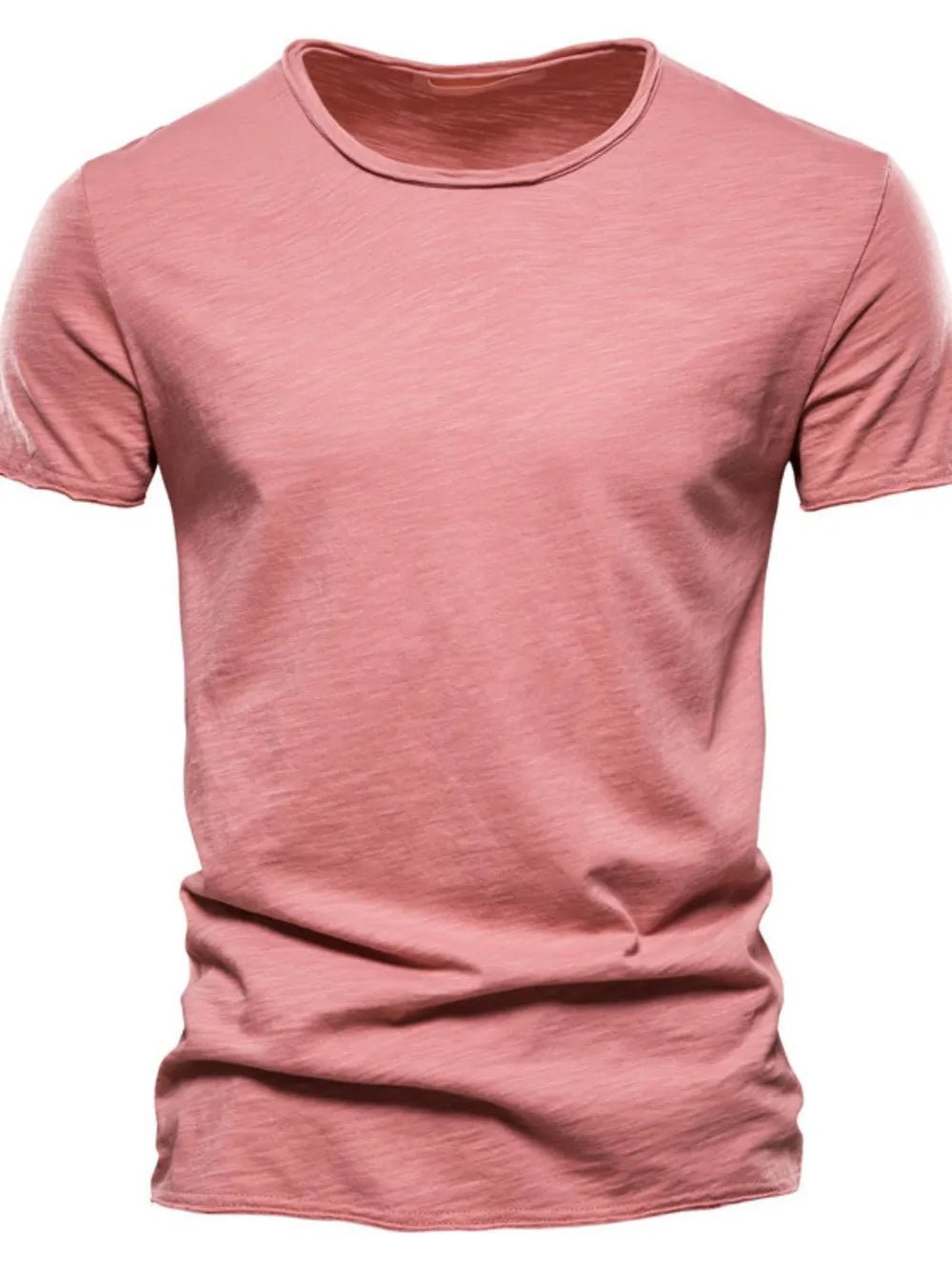 Textured slub cotton crewneck tee in Burnt Coral.