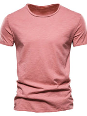 Textured slub cotton crewneck tee in Burnt Coral.