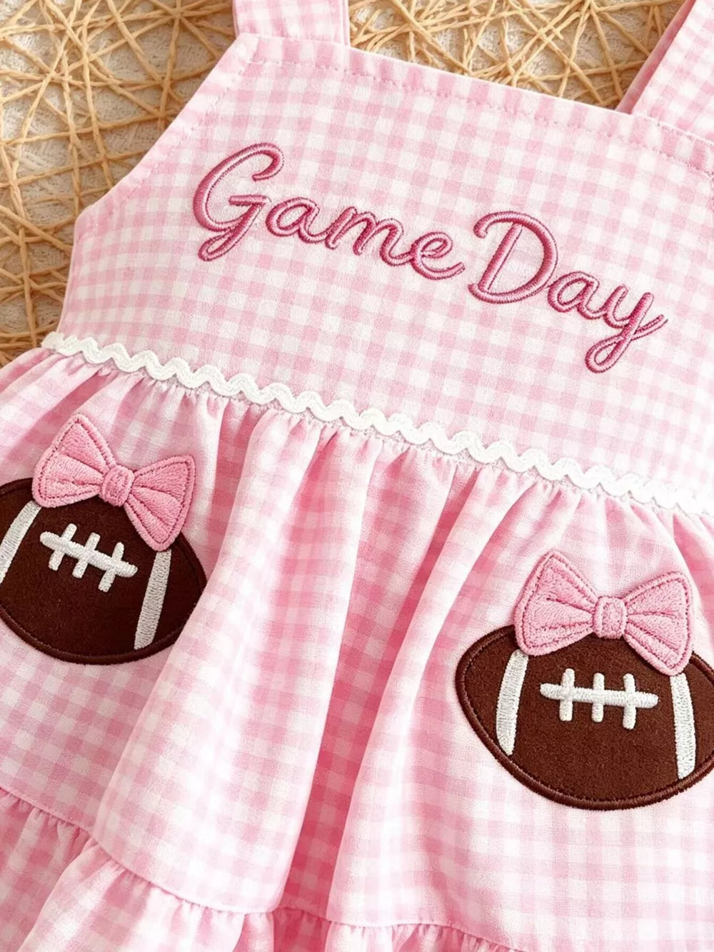Children's Gingham Top And Shorts Set in Pink, close-up detail