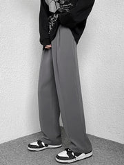 Grey wide-leg casual pants with a relaxed fit and clean finish
