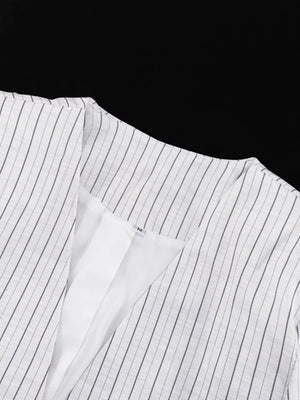 Pinstripe Cropped Blazer And Pleated Shorts Set in Light Gray, fit detail