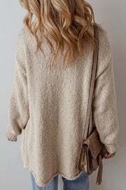 Textured knit collar cardigan in Dust Storm with button front and pockets.