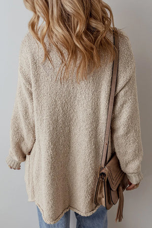 Textured knit collar cardigan in Dust Storm with button front and pockets.