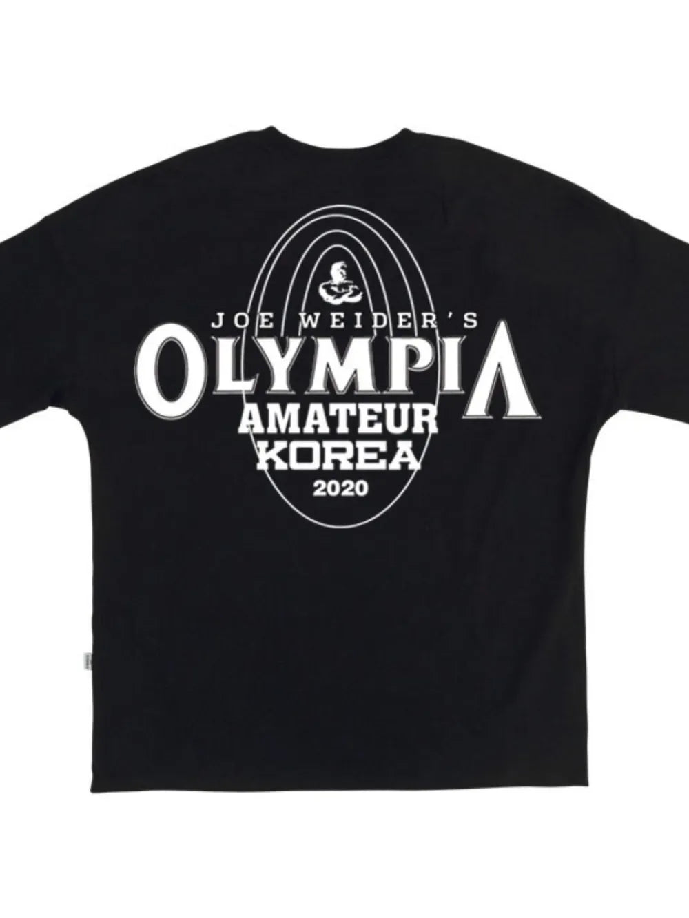 Black oversized graphic tee with Olympia Amateur Korea 2020 print