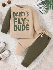 Children S Letter Round Neck Top And Pants in Apricot, front view