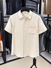 Men's Plus Size Lightweight Textured Shirt in Khaki, front view