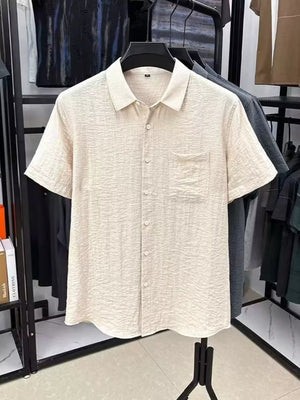 Men's Plus Size Lightweight Textured Shirt in Khaki, front view
