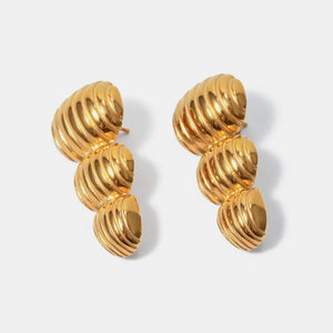 Gold drop earrings with sculptural spiral design, 18K gold-plated
