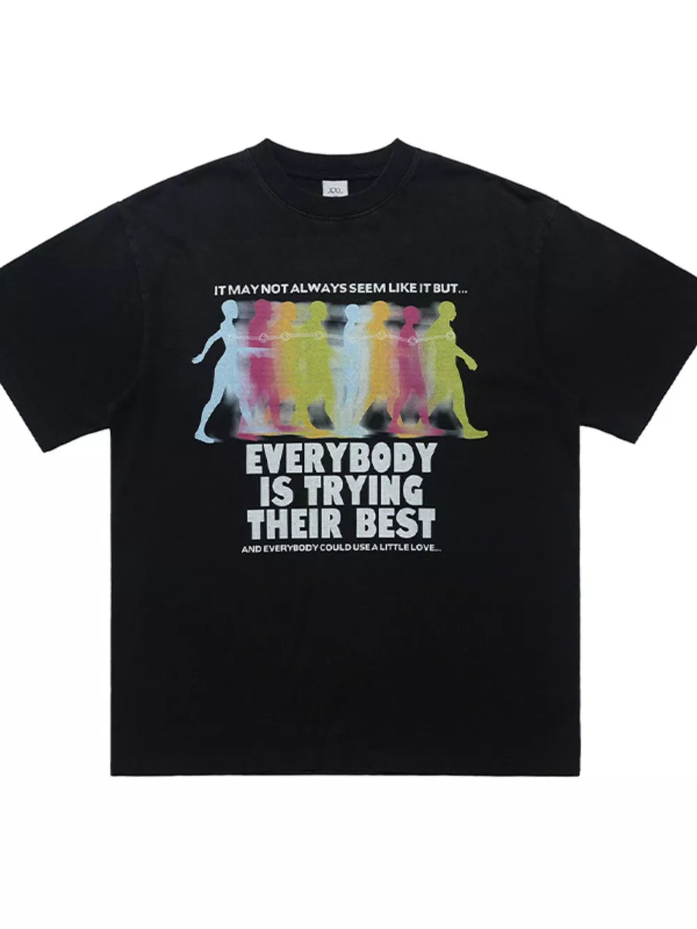 Wash Black acid wash graphic t-shirt with crew neck and short sleeves.
