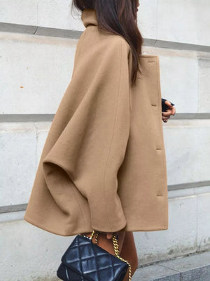 Oversized Lapel Collar Button-down Coat in Brown, back view