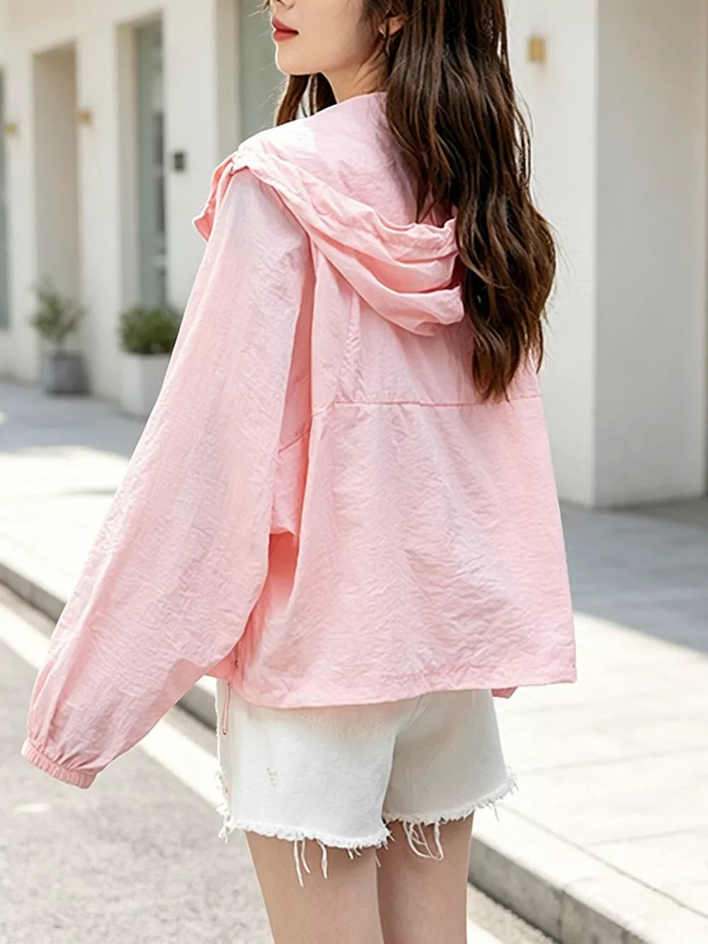 Lightweight Hooded Zip Up Jacket, fit detail