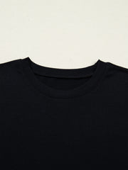 Black cotton t-shirt top with crew neck detail