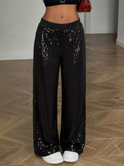 Black sequin wide-leg maternity trousers with a comfortable cotton blend.