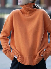 Orange ribbed turtleneck sweater with relaxed fit and ribbed cuffs and hem