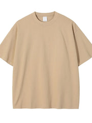 Oversized crewneck tee in beige, relaxed fit, short sleeves, basic casual style.