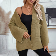 Chunky knit open front cardigan in moss with wide sleeves and a relaxed fit.