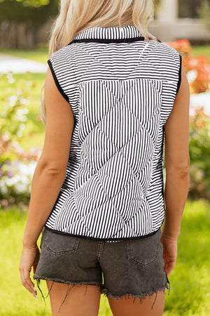 Striped Quilted Vest Coat in Black, side view
