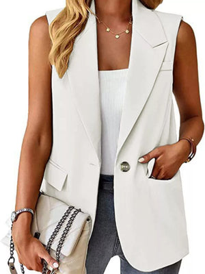 One Button Blazer Vest in Navy, close-up detail