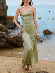 Graceful Halter Neck Maxi Dress With Floral Accents