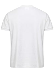 Men's white textured ribbed henley t-shirt with short sleeves.