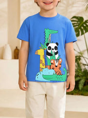Blue cotton t-shirt with whimsical animal graphic for kids