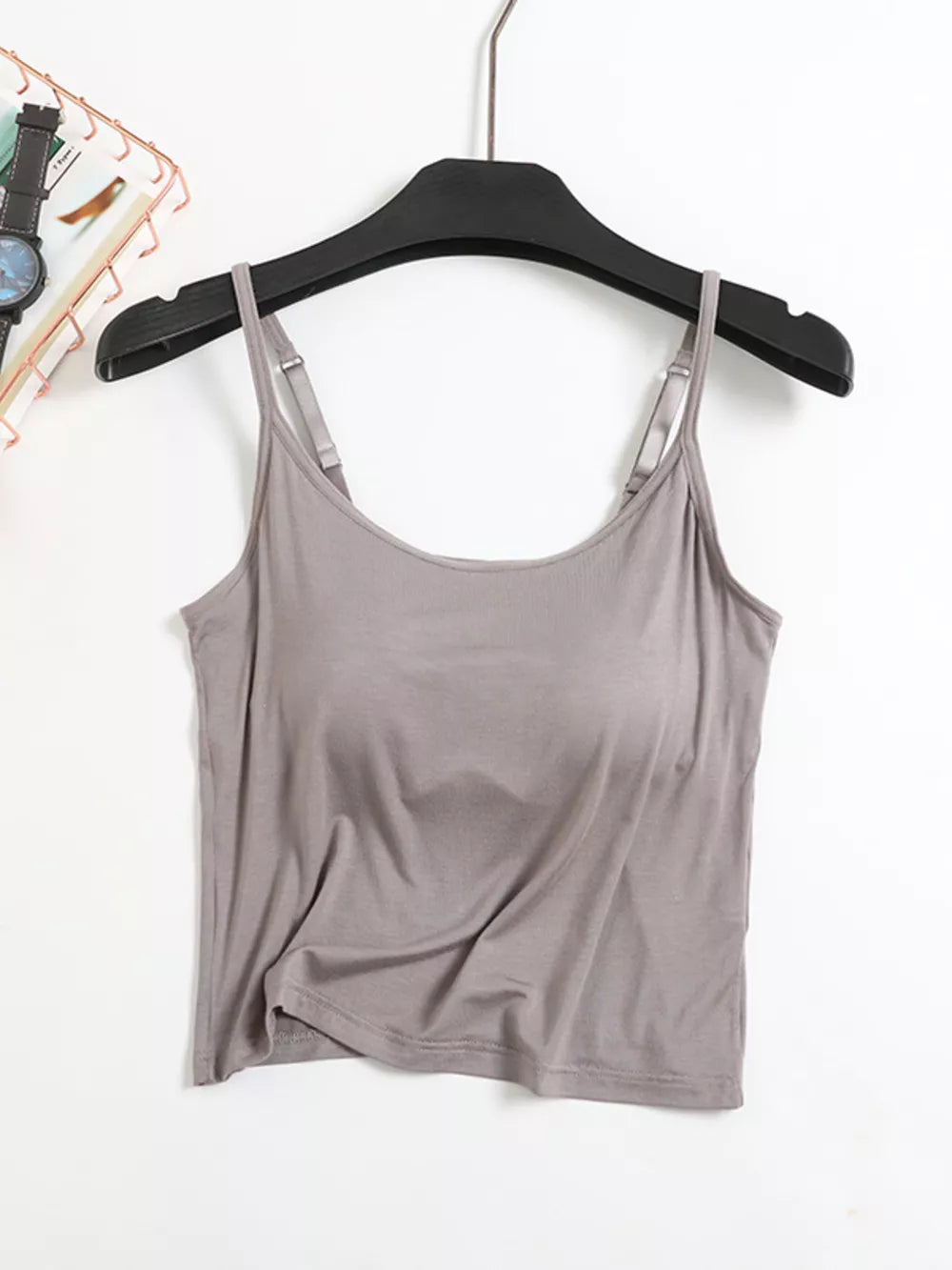 Hemp Ash adjustable cami with thin straps, basic style, perfect for loungewear.