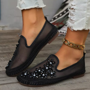 Round Toe Slip-ons in Black, side view
