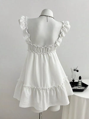 Frill Tie Front Mini Dress, fabric detail