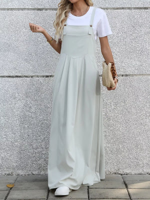 Pleated Detail Overall Dress in Grey, side view