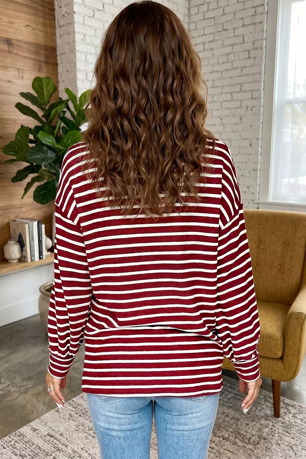 Stripe Drop Shoulder Long Sleeve Top, fabric detail