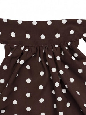Coffee brown polka dot halter mini dress with gathered detail