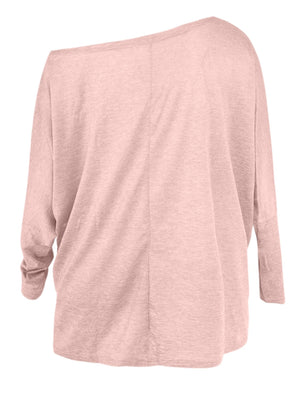 Off-the-shoulder dolman top in dusty pink with button cuff detail