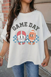 White cotton t-shirt with retro football helmet and football graphic and GAME DAY text
