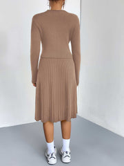 Ribbed knit fit-and-flare co-ord set in Dust Storm, long sleeve top and A-line skirt.