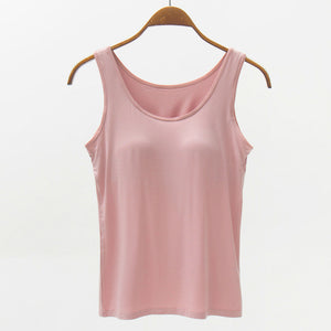 Dusty Pink built-in support modal tank top with scoop neckline.