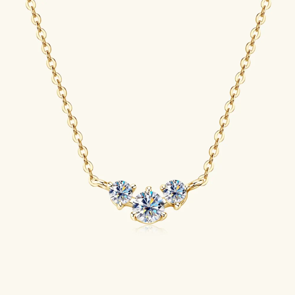Gold cluster pendant necklace with three round moissanite stones