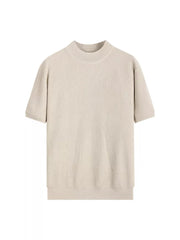 Men's ribbed knit mock neck t-shirt in Apricot.