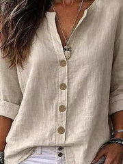Linen Long-sleeve Top in Orange-red, side view