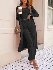 Round Neck Tank Cardigan Pants Set, front view