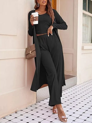 Round Neck Tank Cardigan Pants Set, front view