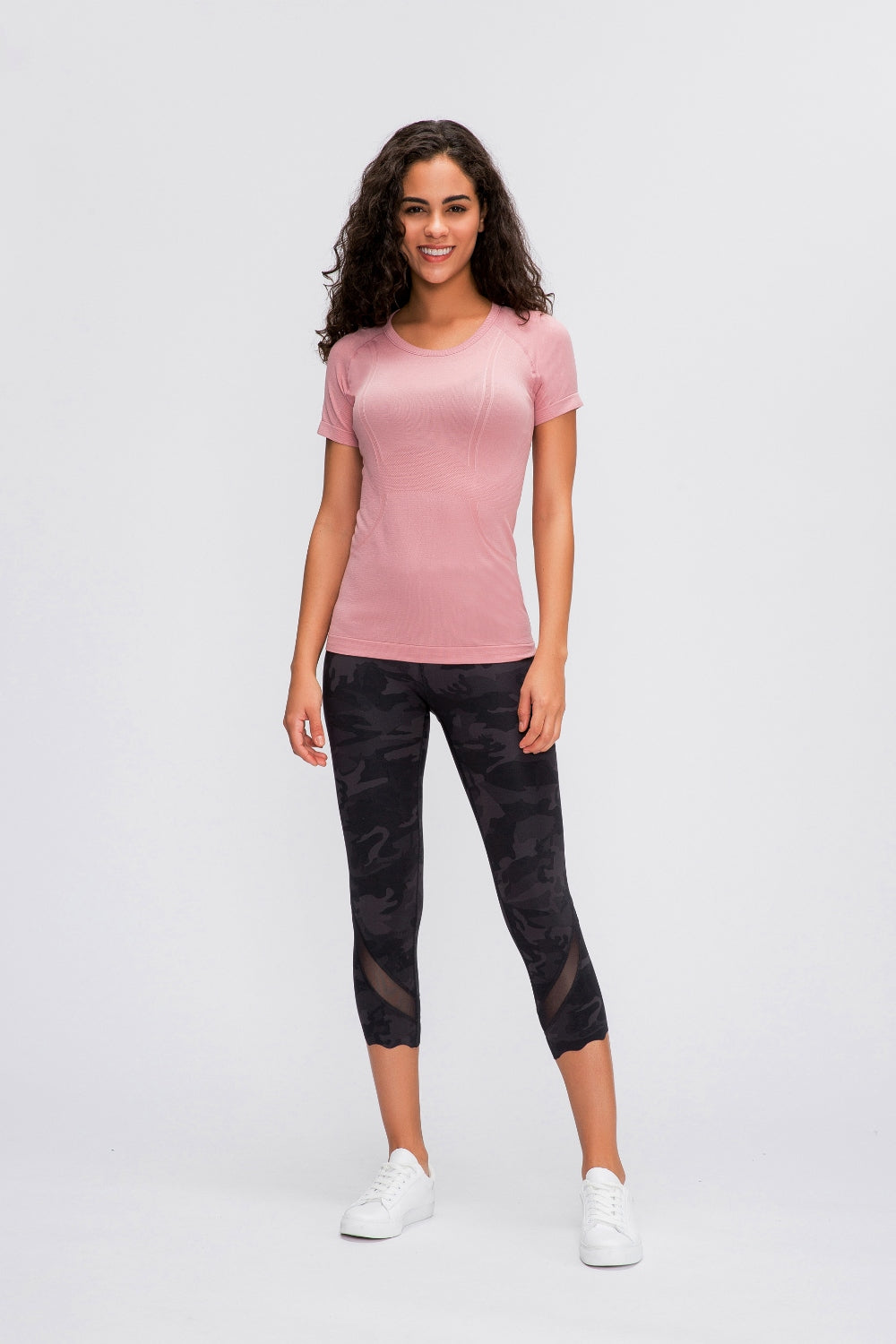 Sculpted Active Seamless Tee in Blush Pink with subtle texture detail.