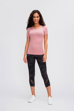 Sculpted Active Seamless Tee in Blush Pink with subtle texture detail.