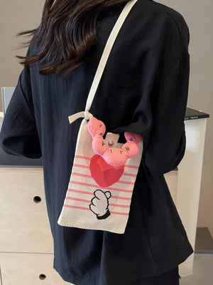 Heart And Hand Knitted Crossbody Bag, front view