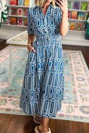 Vibrant Geometric Print Shirt Collar Dress