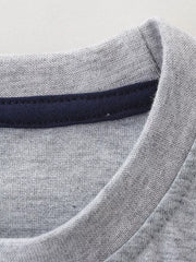 Toddler grey cotton t-shirt with navy crew neck detail