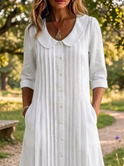 Peter Pan Collar Button Down Dress Plus Size, side view