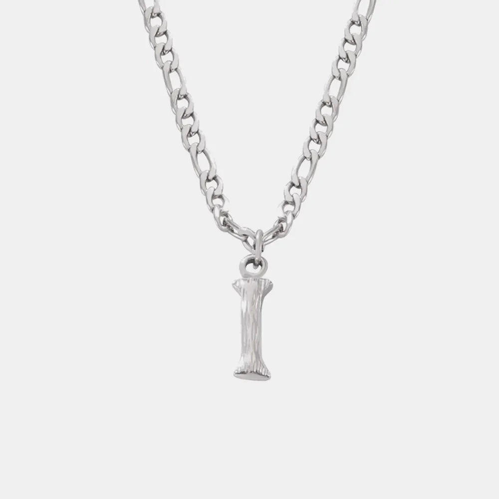 Textured initial pendant necklace with stainless steel curb chain, Style I